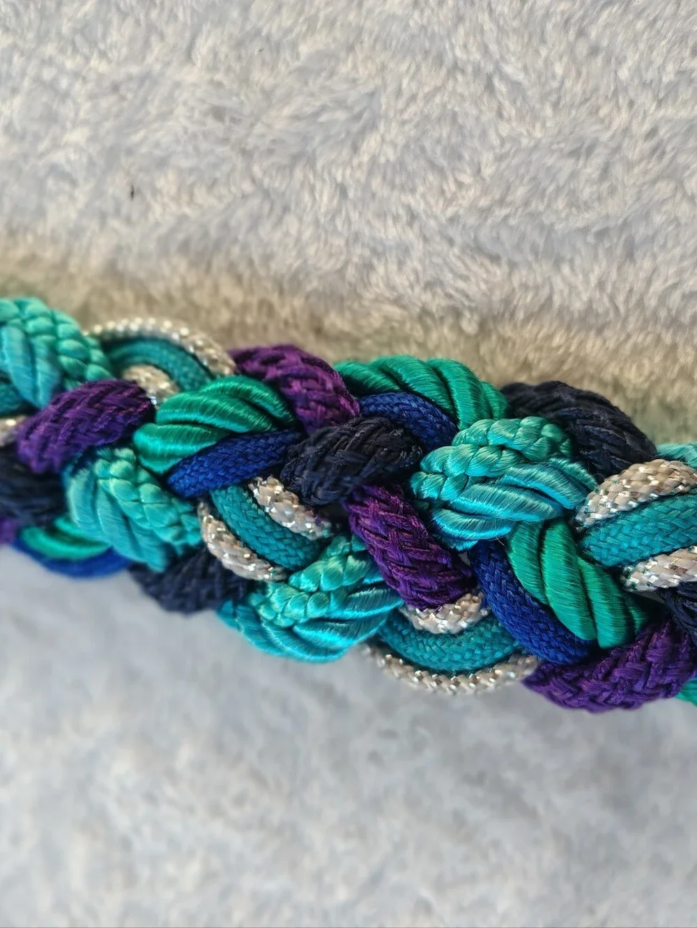 Braided Vintage Teal Elastic Waist Belt with Multicolor Accent